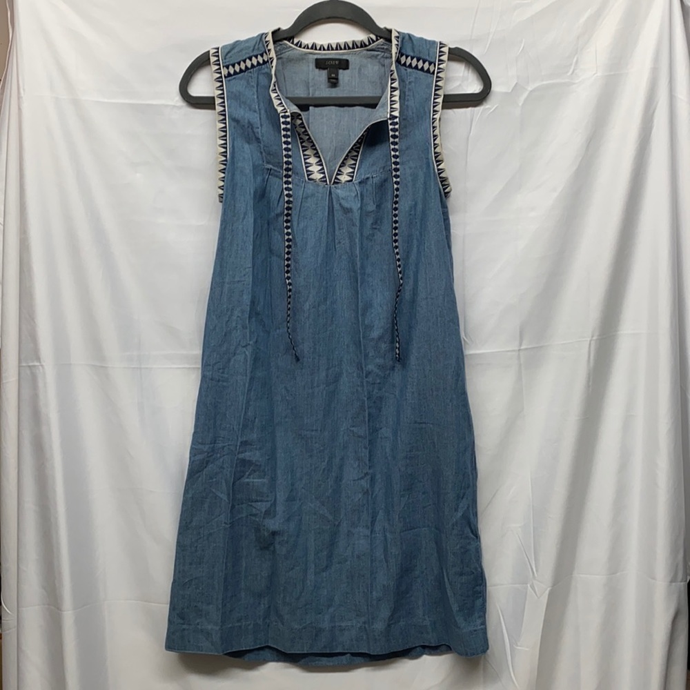 J. Crew Sleeveless Aztec Trim Denim Dress Sz 00